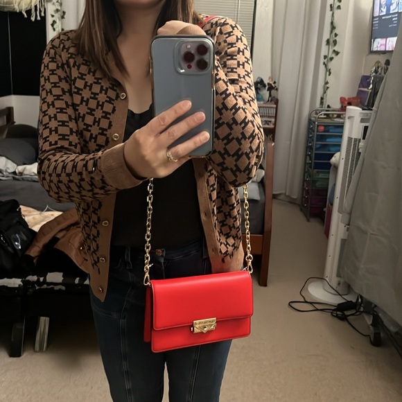 🌸MICHAEL KORS CECE MEDIUM VEGAN LEATHER SHOULDER CROSSBODY CLUTCH in DK Sangria - Picture 4 of 16
